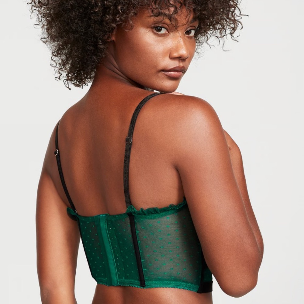 ✨Victoria’s Secret mesh & velvet long line bra top corset bustier sz 32C NWT - Picture 3 of 9
